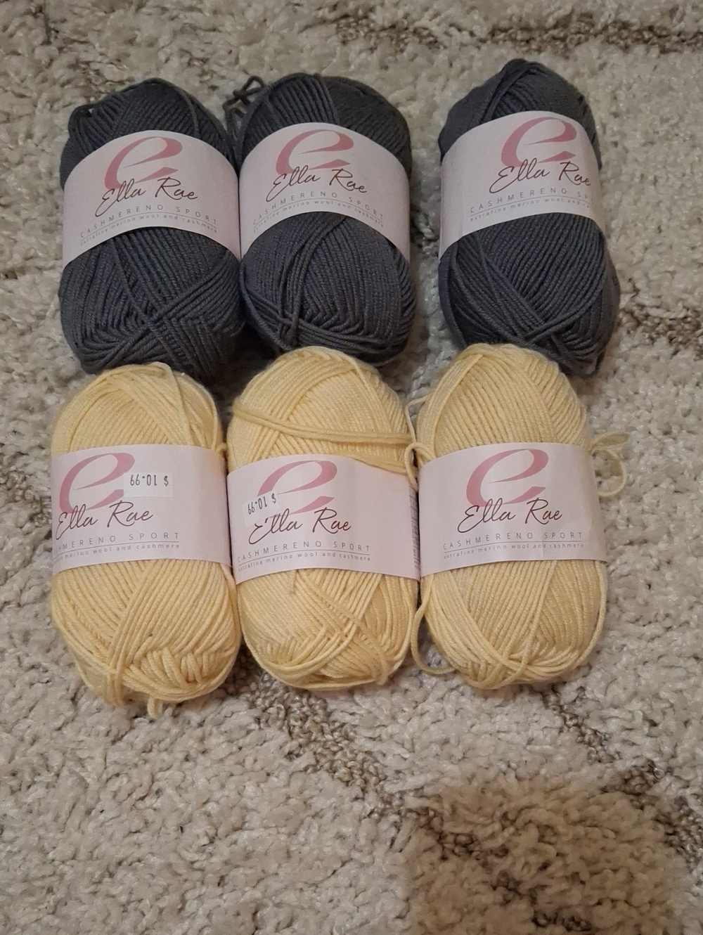 Ella Rae Cashmereno Sport Yarn Pack - Gray and Pale Yellow